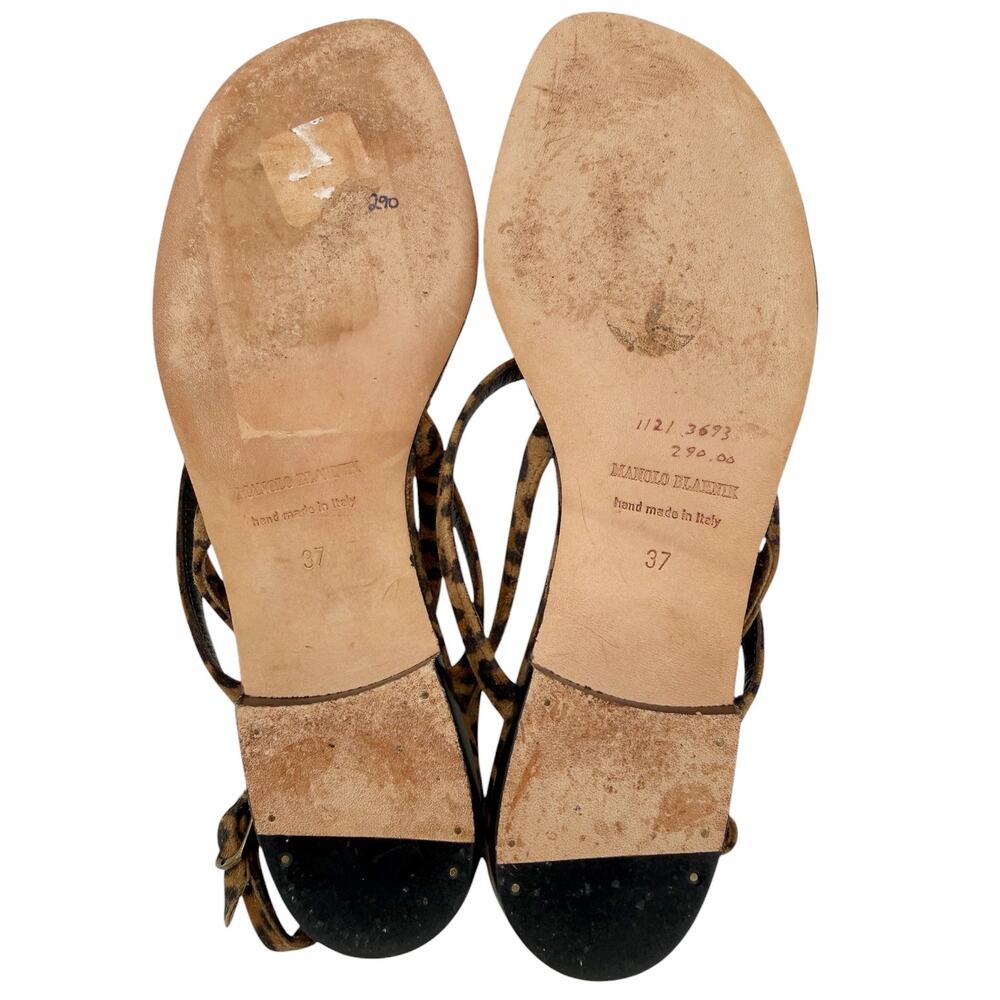 Manolo Blahnik Hata Thong Slingback Flat Sandals in Suede Leopard EU 37 US 7 - Picture 10 of 12